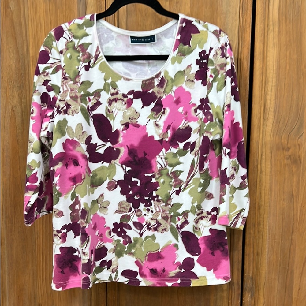 Karen Scott Pink and Green Knit Top